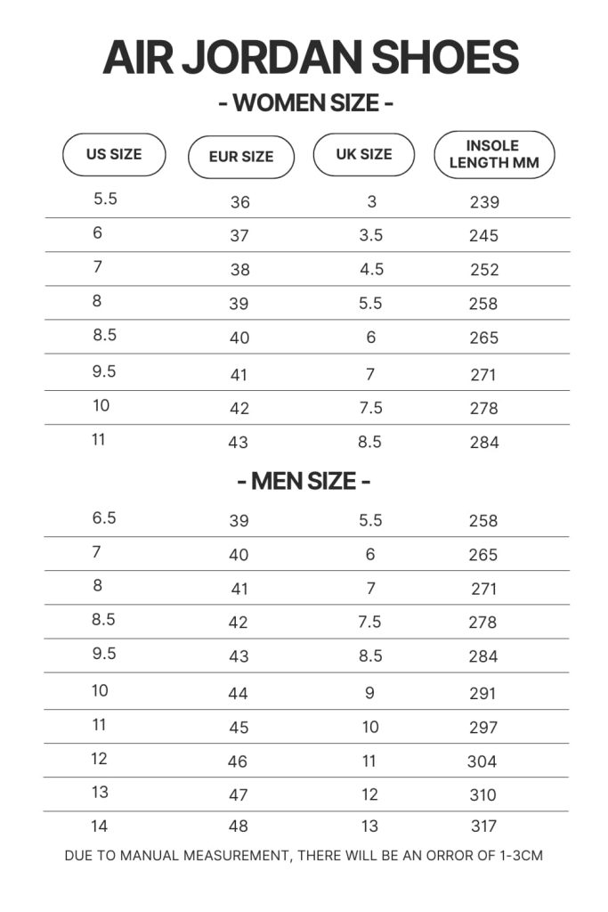 Air Jordan Shoes Size Chart 1 - Anime Shoes UK Store