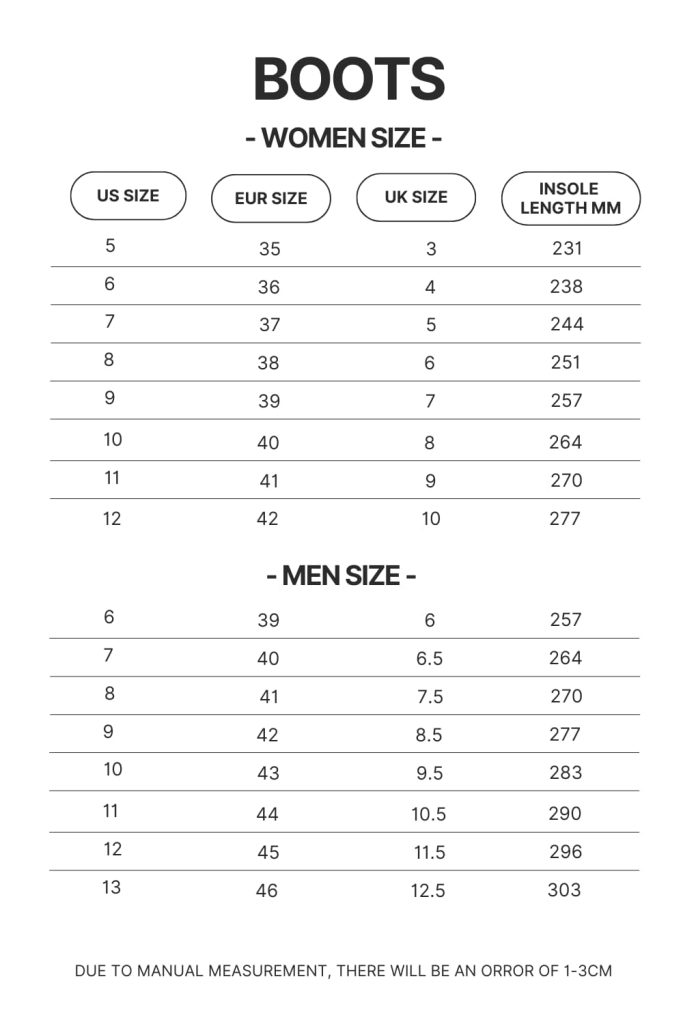 Boots Size Chart 1 1 - Anime Shoes UK Store